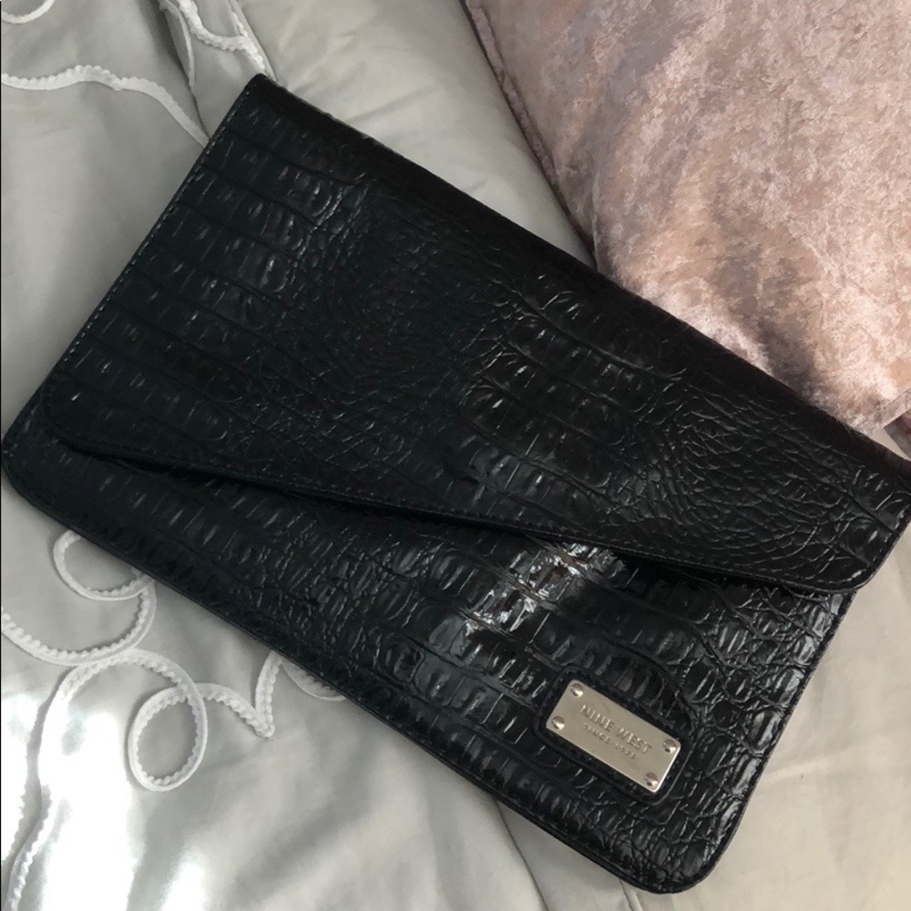 Nine West Black Alligator Evening Clutch
